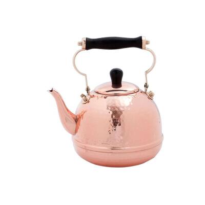 2 Qt. Solid Copper Hammered Tea Kettle with Wood Handle