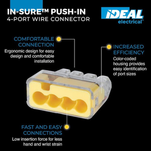 In-Sure Push-In Wire Connector, 4-Port, Bag of 10