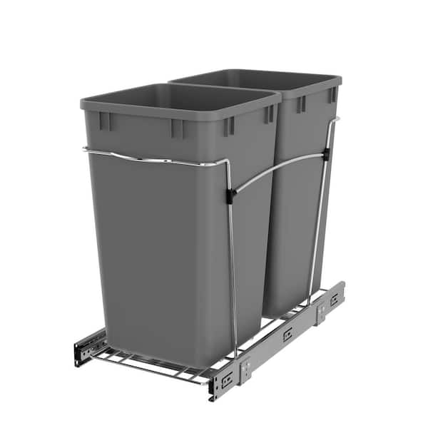 Silver Double Pull Out Trash Can 27 Qt. for Kitchen
