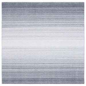 Kilim Dark Grey/Ivory 6 ft. x 6 ft. Gradient Striped Square Area Rug