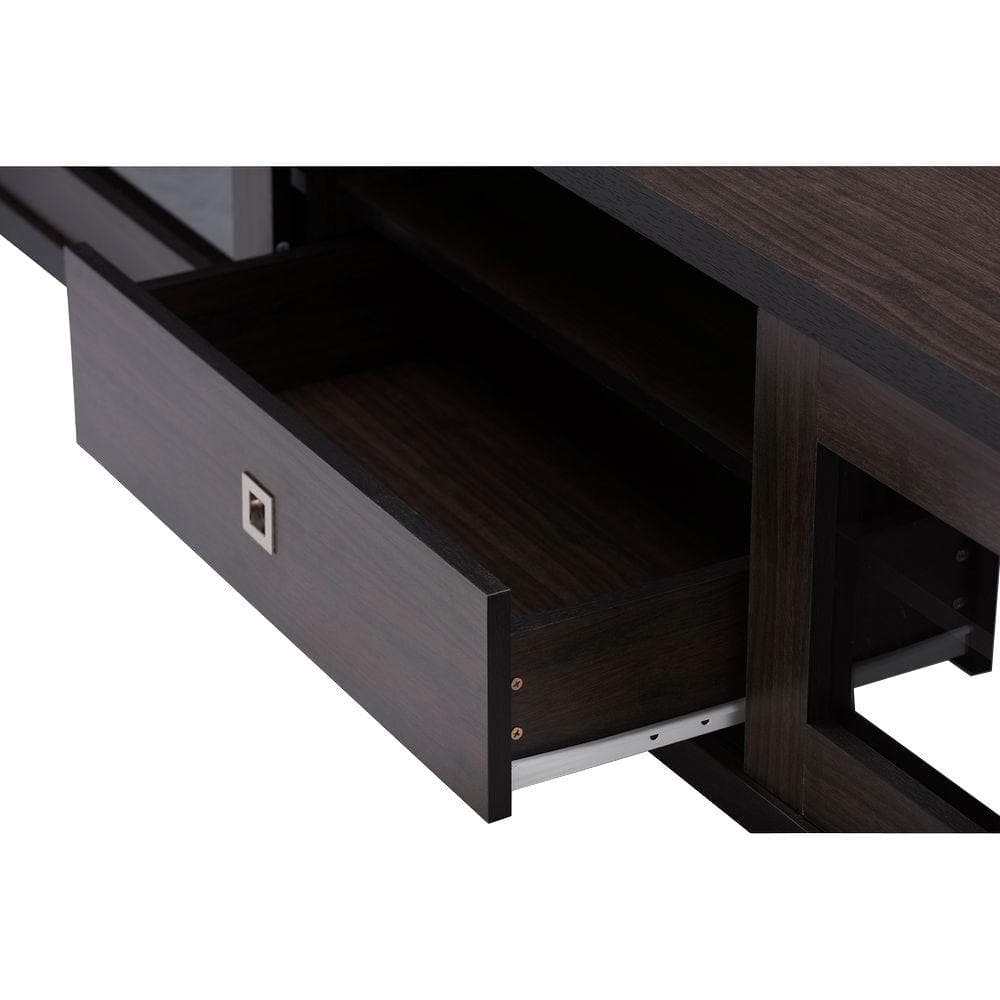 Beasley 70" Dark Brown Engineered Wood TV Cabinet with Sliding Doors