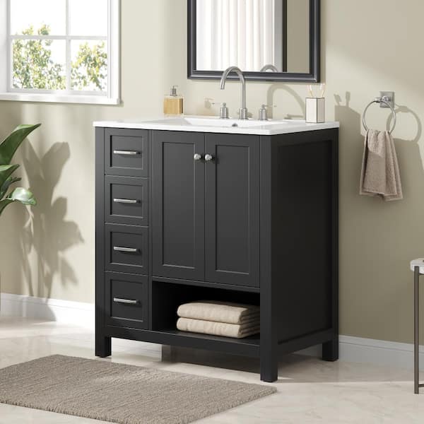 ZXDDMS 30 in. Single Sink Freestanding Black Bath Vanity with
