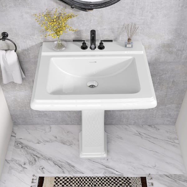 Zeafive 27 in. x 20 in. Vintage White Vitreous China Pedestal