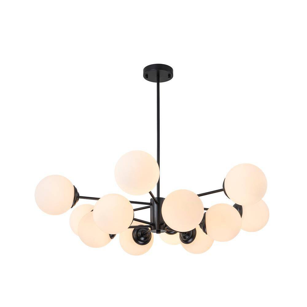 Ceder 12-Light 36.2 in.W Matte Black Opal Glass Globe Branch Chandelier for Living Room and Dining Room price history on PriceWatchPro