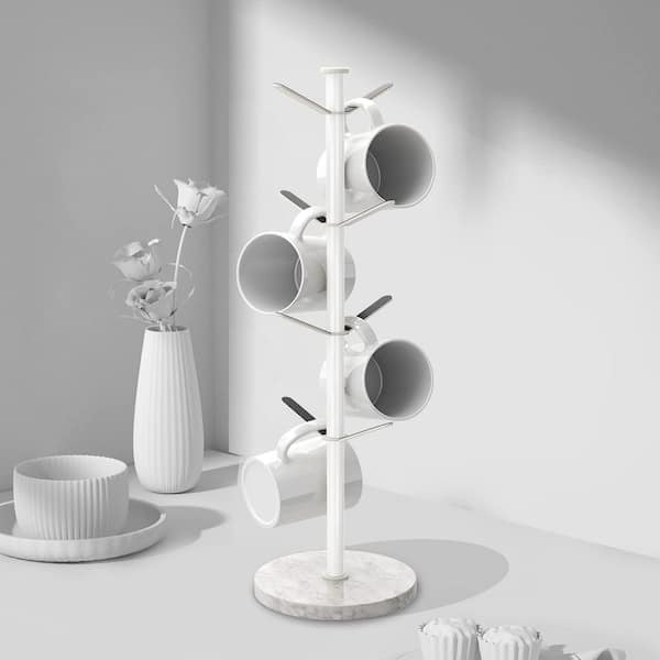 8 Hooks Marble Mug Holder Tree, Stable Mug Stand for Kitchen Counter, White
