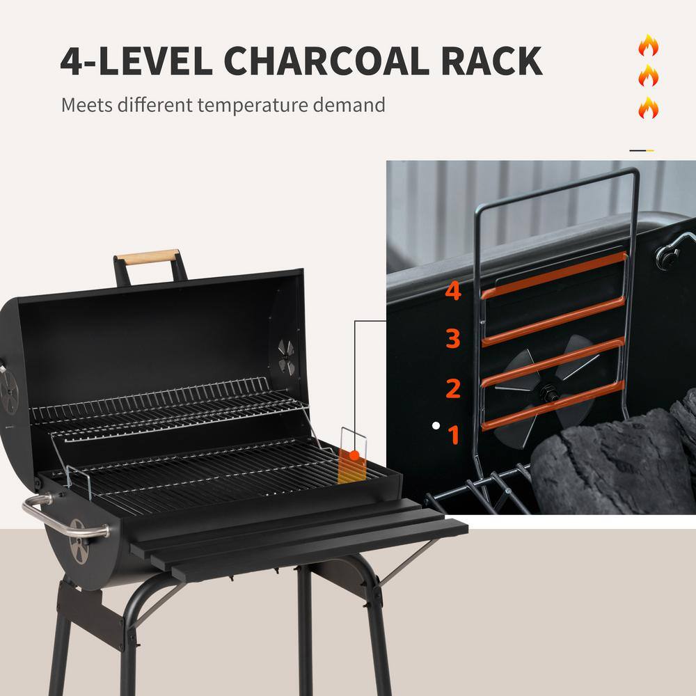 30" Black Steel Hibachi BBQ Grill with Smoker