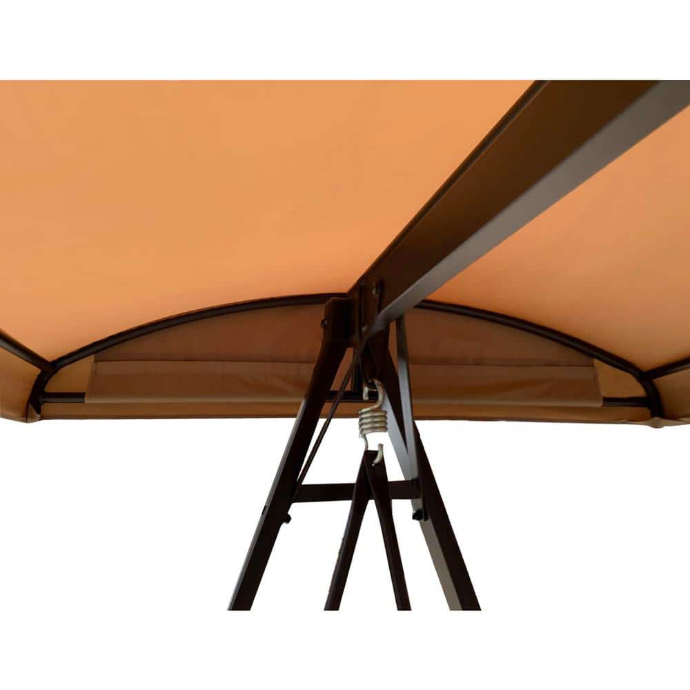 Beige Metal Hanging Canopy Top for 3-Seater Patio Swing