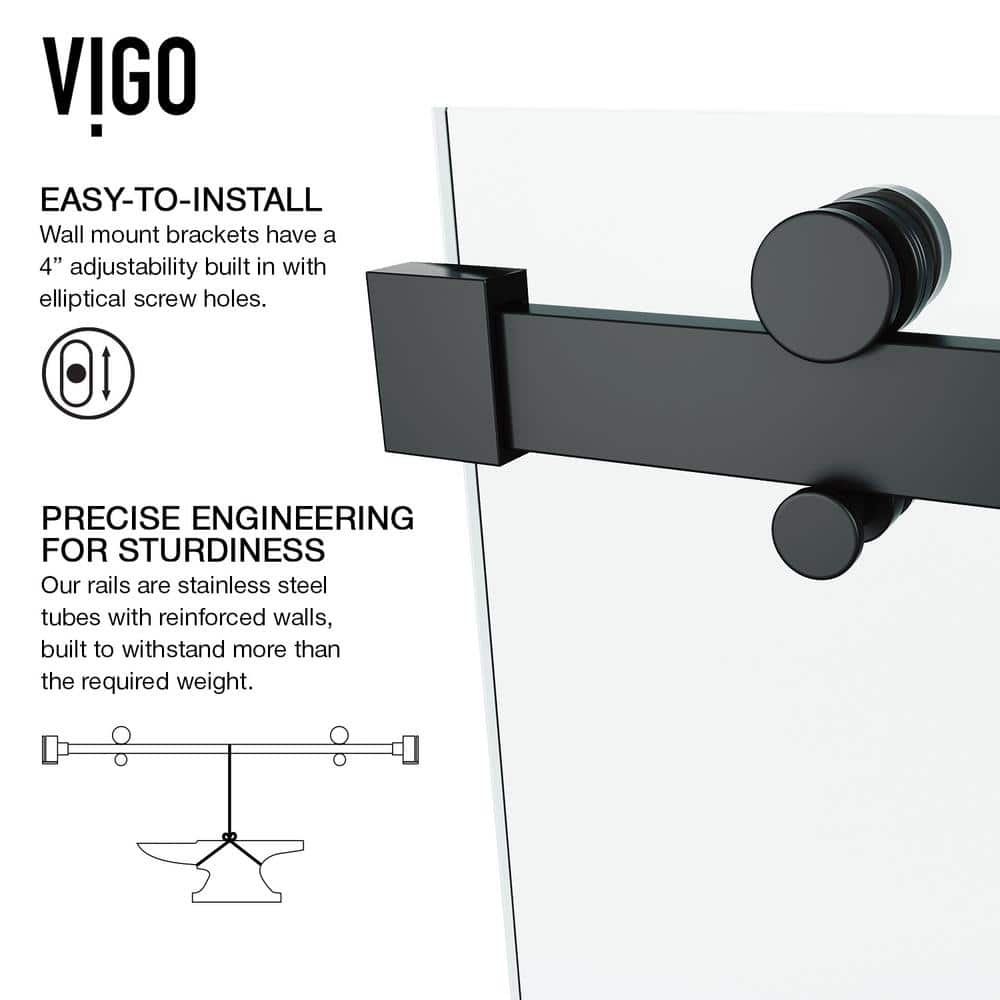 Luca 60" Matte Black Frameless Sliding Tub Door with Clear Glass
