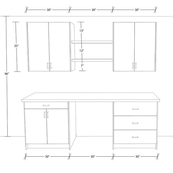 J COLLECTION Medora 92.5 in. W x 89.5 in. H x 24 in. D Textured Slab Walnut Office Base Cabinet Bundle