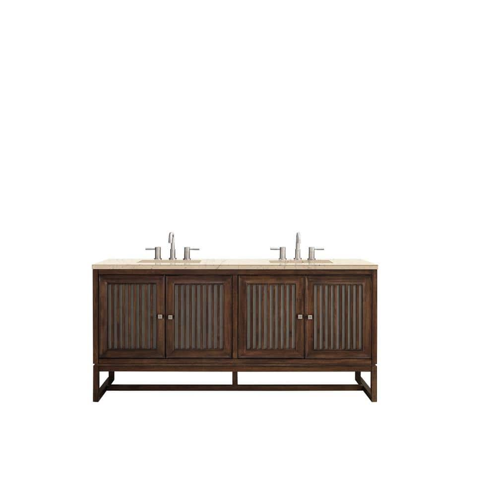 Athens 72 in. W x 23.5 in. D x 34.5 in. H Bath Vanity in Mid Century Acacia with Quartz Vanity Top in Eternal Marfil -  James Martin Vanities, E645V72MCA3EMR