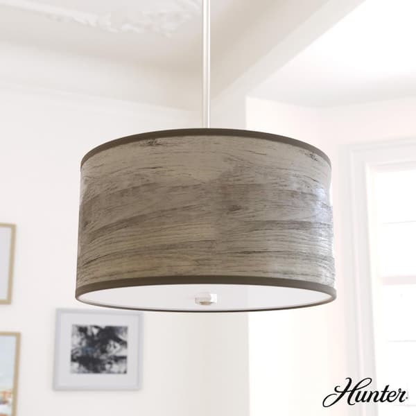 Hunter Solhaven 2-Light Brushed Nickel Shaded Pendant Light with Hardback Shade