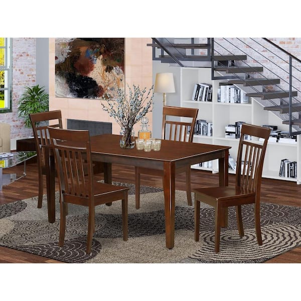 5-Piece Mahogany Finish Solid Wood Top-Dining Room Set-Seats 4