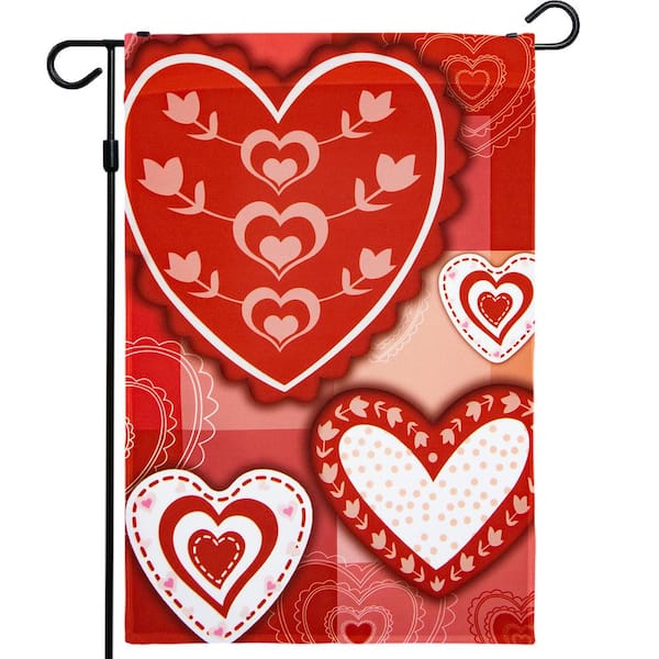 G128 1 ft. x 1.5 ft. Polyester Valentine's Day Patchwork Hearts 2-Sided Garden Flag Printed Blockout