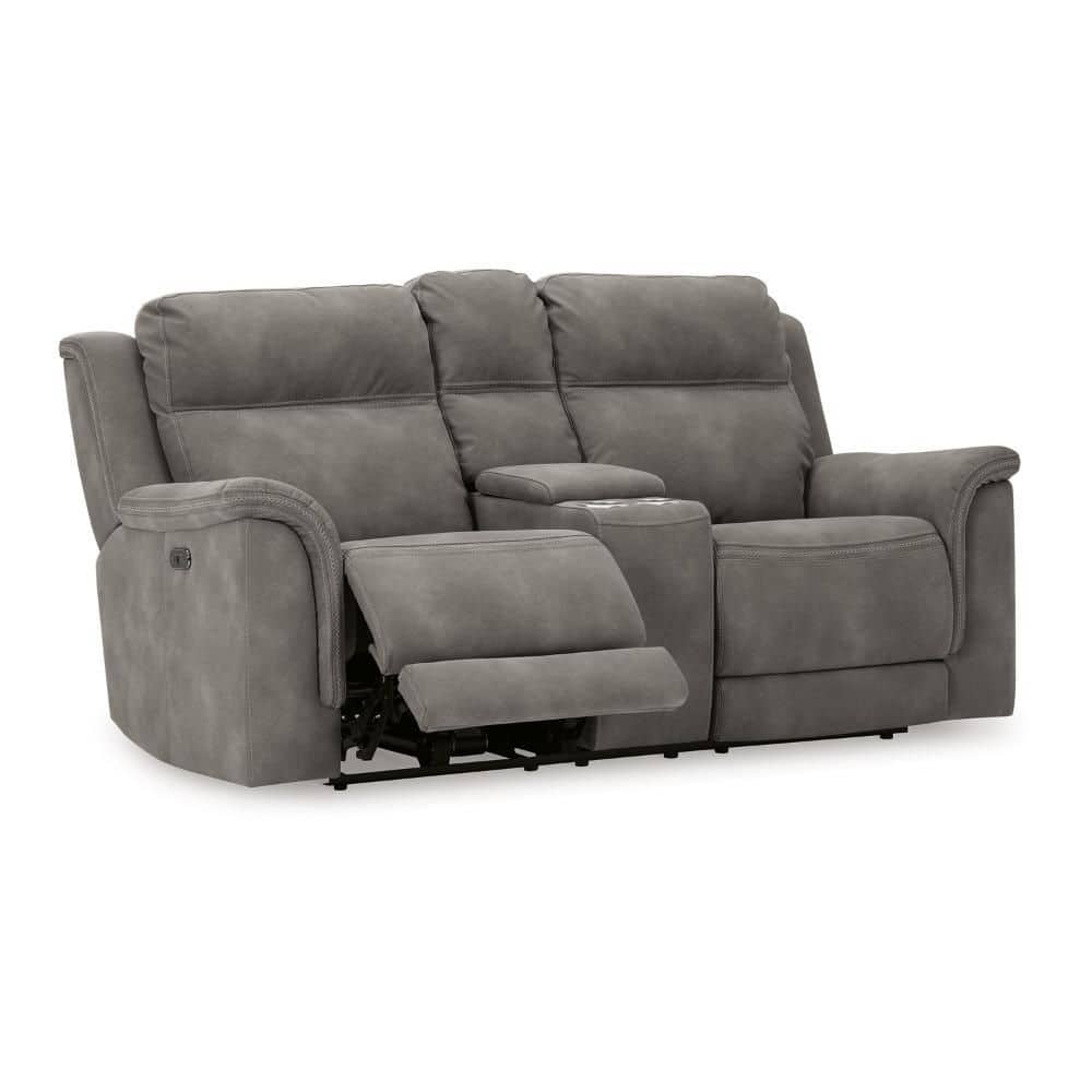 Corbin Slate Gray Faux Leather Glider Power Recliner Chair with Cup Holders