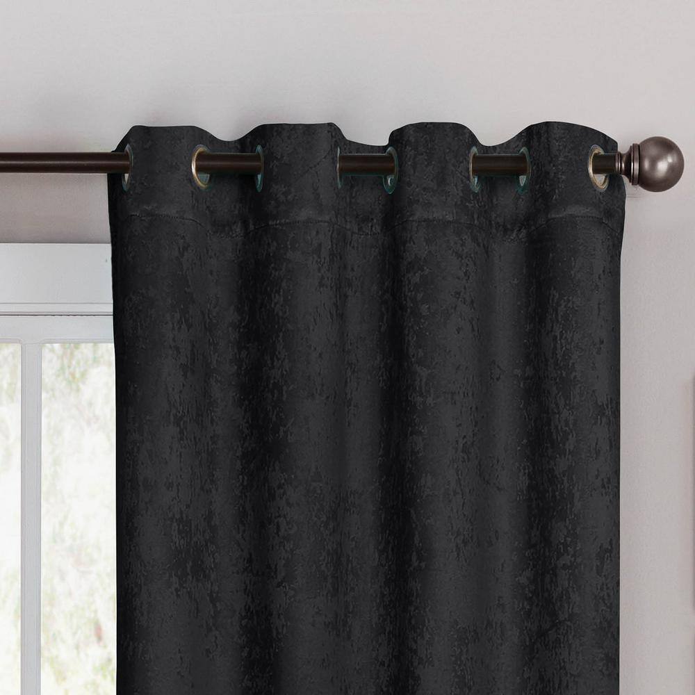 Charcoal Faux Silk Room Darkening Grommet Curtain Panels, 108 x 96 in