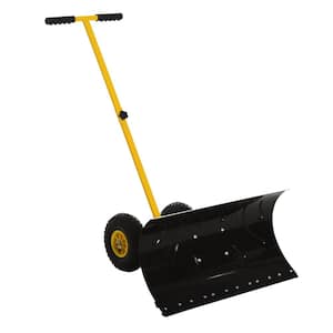 15.75 in. Rubber Handle Steel Blade 22 lbs. Snow Shovel Rolling Pusher