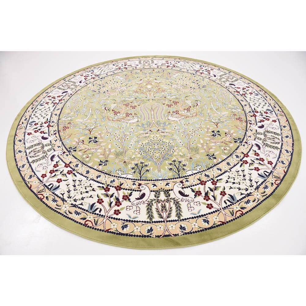 Green Round Stain-Resistant Synthetic Area Rug