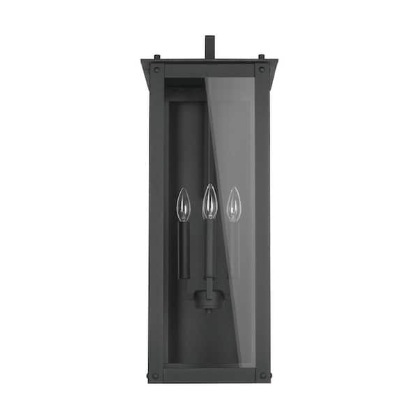Hunt 29 in. 4-Light Black Outdoor Hardwired Wall Lantern with Clear Glass and No Bulbs Included