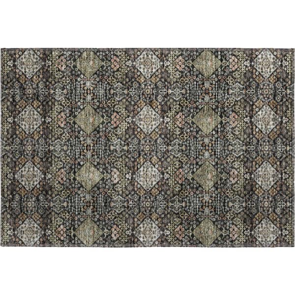 Mayfield Premium Machine Washable Abstract AMF2477 Black 2 ft. x 3 ft. Accent Rug