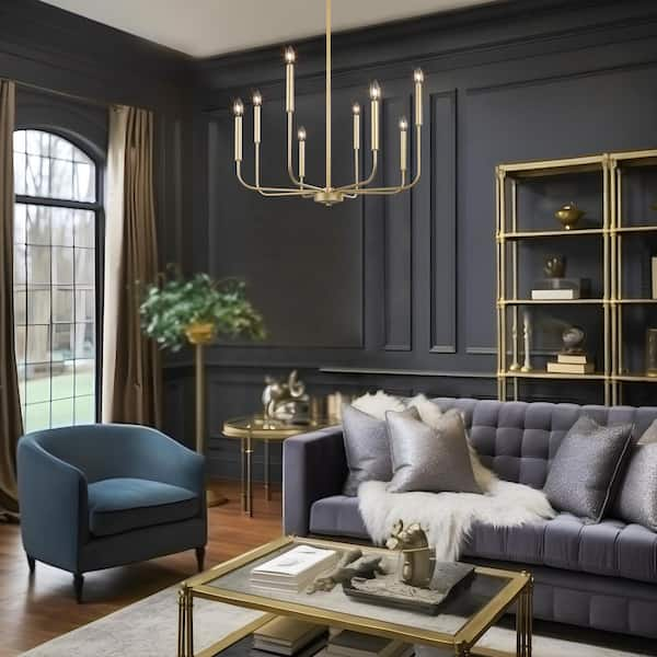 Modern Gold Candlestick Island Chandelier Transitional 8-Light Pale Brass Pendant Light for Kitchen Bedroom Dining Area