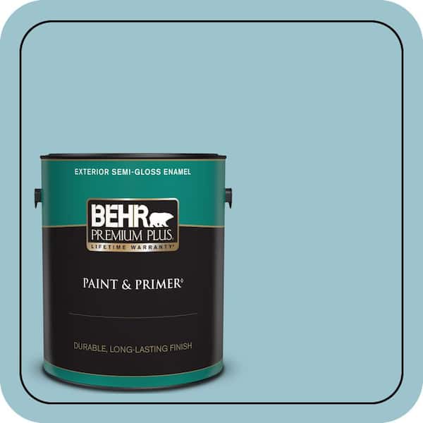 BEHR PREMIUM PLUS 1 gal. #ICC-99 Alluring Blue Semi-Gloss Enamel Exterior Paint & Primer