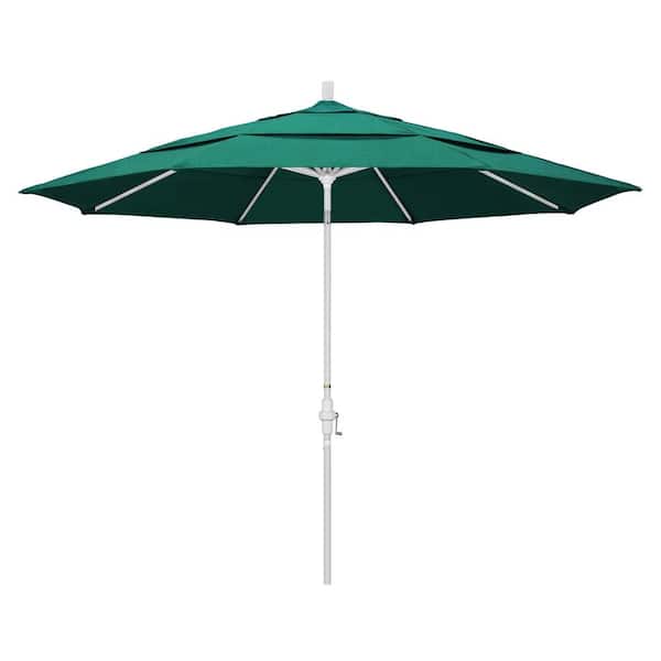 California Umbrella 11 ft. Matted White Aluminum Market Patio Umbrella with Crank Lift in Spectrum Aztec Sunbrella