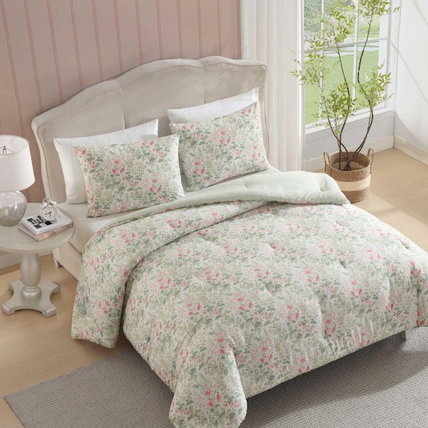 Laura Ashley Arden Floral 4-Piece Pink/Sage Green Polyester Twin