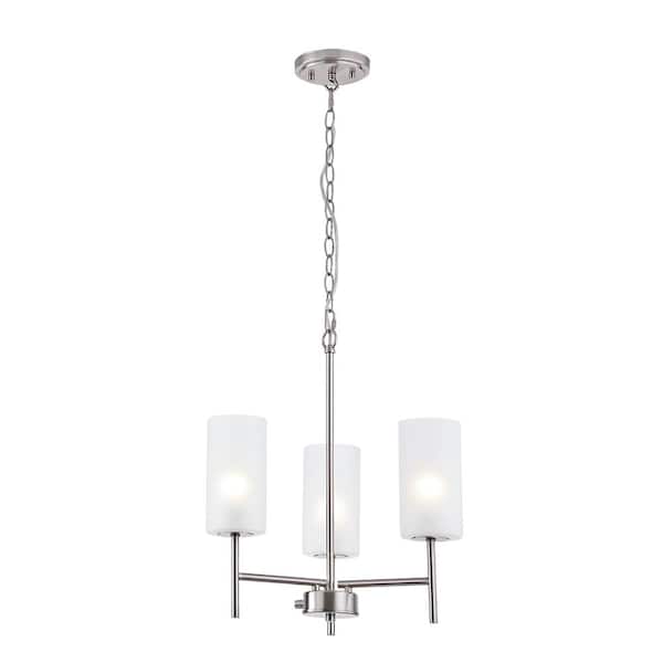 3 Light Modern Brushed Nickel Finish With Chandelier Glass Shades