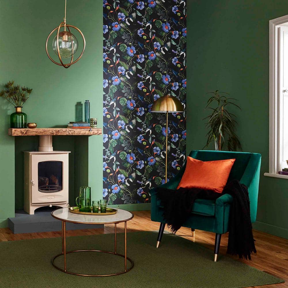 Midnight Garden Black Floral Tropical Wallpaper
