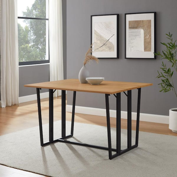 Walker Edison Furniture Company 47 in. Light Ash/Black Rectangle Veneer-Top and Metal-Leg Modern Convertible Drop-Leaf Console Table