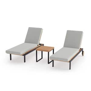 Monterey 2 Piece Aluminum Teak Outdoor Chaise Lounge with Cast Silver Cushions and Side Table