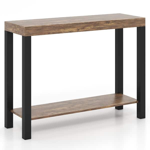 2-Tier Home Bar Table, Open Shelves for Storage, Kitchen Pub Console Table for Entertaining
