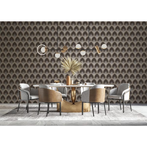 Special FX 2 Collection Black/Gold Nouveau Scallop Metallic Finish Vinyl on Non-Woven Non-Pasted Wallpaper Roll