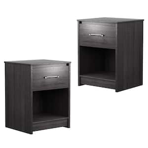 2PCS18 in. W x 16 in. D x 24 in. H Nightstand with Drawer Storage Shelf Wooden End Side Table Bedroom Black