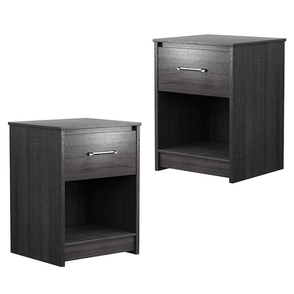 Gymax 2PCS18 in. W x 16 in. D x 24 in. H Nightstand with Drawer Storage Shelf Wooden End Side Table Bedroom Black