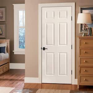 30 in. x 80 in. 6-Panel Left-Handed Hollow-Core Smooth Primed Composite Single Prehung Interior Door