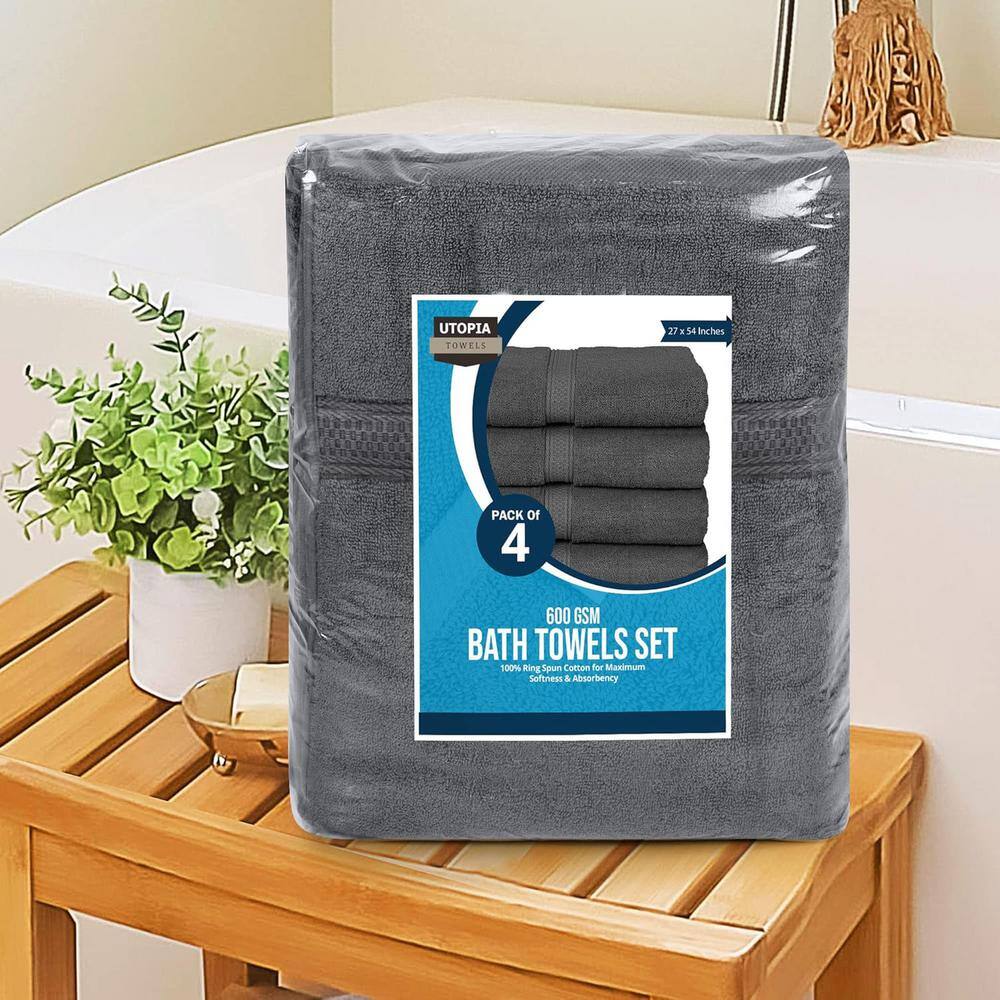 Gray 600 GSM Cotton 4-Piece Bath Towel Set