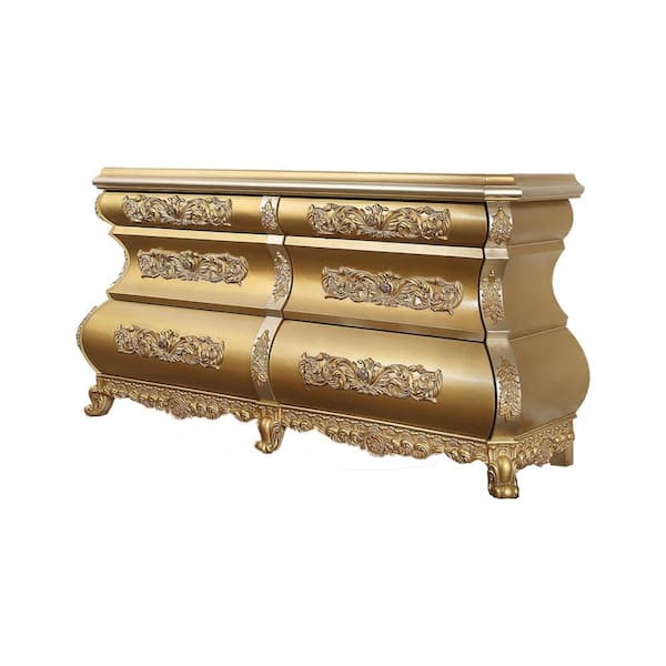 Benjara 22 in. Gold 6-Drawer Wooden Dresser Without Mirror