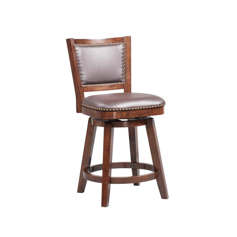 Cappuccino Wood and Metal Swivel Bar Stool with Leather Seat