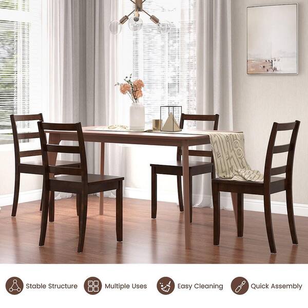 Set of 4 Dining Chairs Ladder Back Armless Side Chair w/Solid Rubber Wood Legs