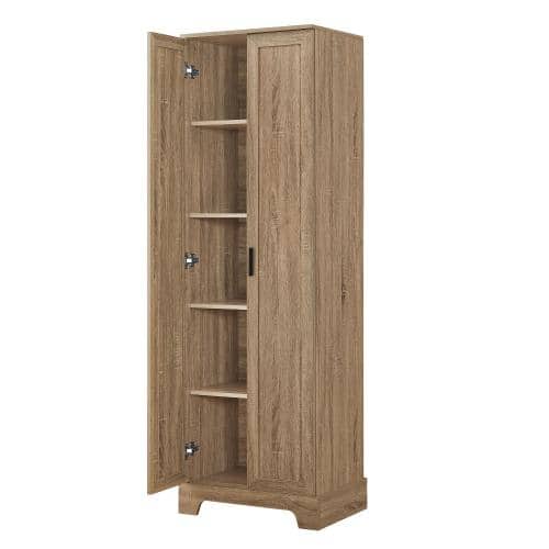 23 in. W x 17 in. D x 71 in. H Brown MDF Freestanding Linen Cabinet with Adjustable Shelf in Brown