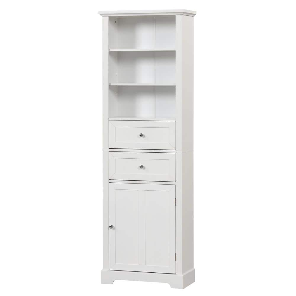 22 in. W x 10 in. D x 67 in. H White Linen Cabinet with One Door and 2 ...