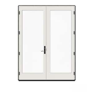 72 in. x 96 in. W-4500 Contemporary Bronze Clad Wood Right-Hand Full Lite French Patio Door w/White Paint Interior