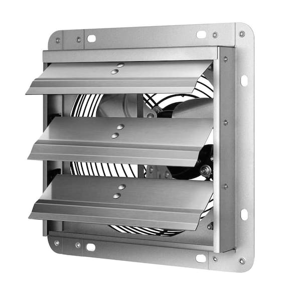 14 in. Silver Square Electric Power Shutter Exhaust Fan 1000 CFM Aluminum Wall Mount Attic Fan Gable Mount Fan