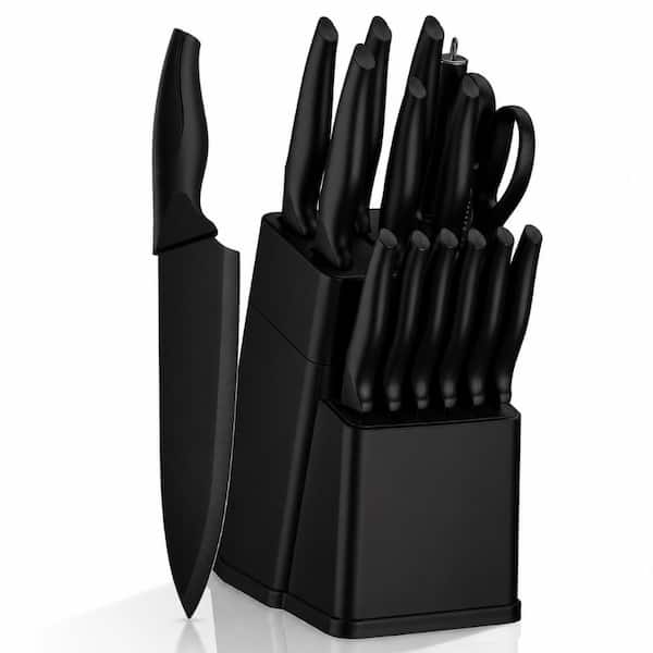 15-Piece Kitchen Knife Set with Block High Carbon Stainless Steel Black Knife Block Set with Sharpener