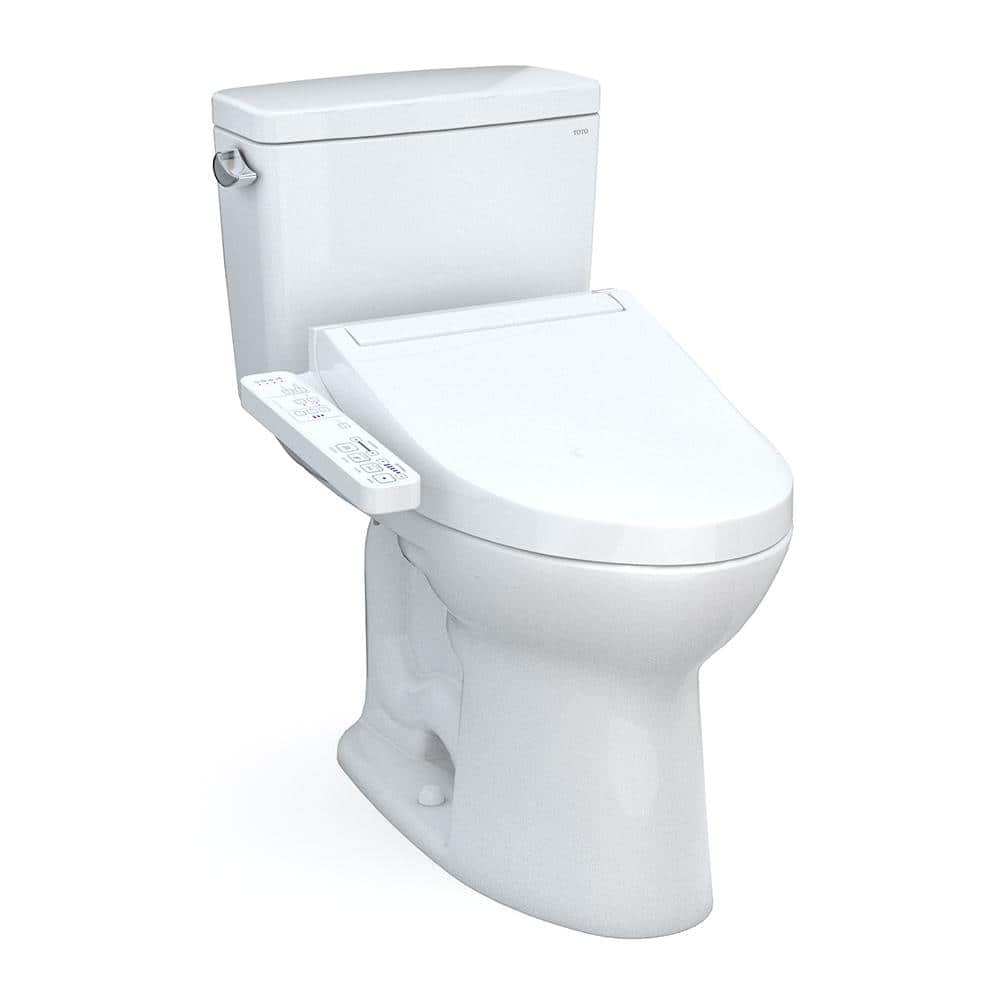 TOTO Drake 2-Piece 1.28 GPF Single Flush Elongated ADA Comfort Height Toilet in Cotton White, KC2 Washlet Seat Included -  MW7763024CEFG
