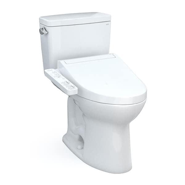 TOTO Drake 12 in. Rough In Two-Piece 1.28 GPF Single Flush Elongated Toilet in Cotton White, KC2 Washlet Seat Included