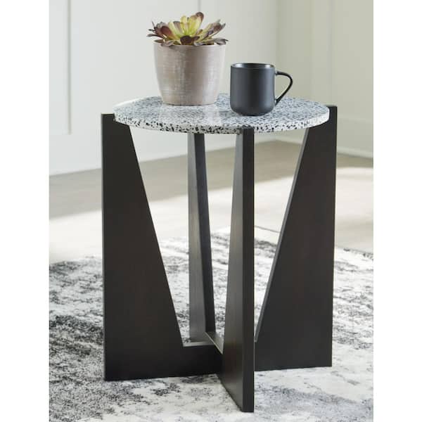 Signature Design By Ashley Tellrich 20 in. Black Round Concrete End Table with Pedestal Base