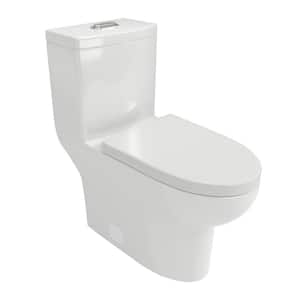 Ceramic 12 in. 1-Piece 1.6/1.1 Dual Flush Elongated Toilet in White with Soft Clsoing Seat