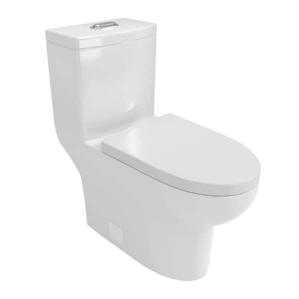 ANGELES HOME Ceramic 12 in. 1-Piece 1.6/1.1 Dual Flush Elongated Toilet in White with Soft Clsoing Seat